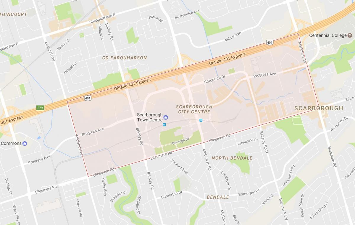 Mapa de Scarborough Centro da Cidade barrio Toronto