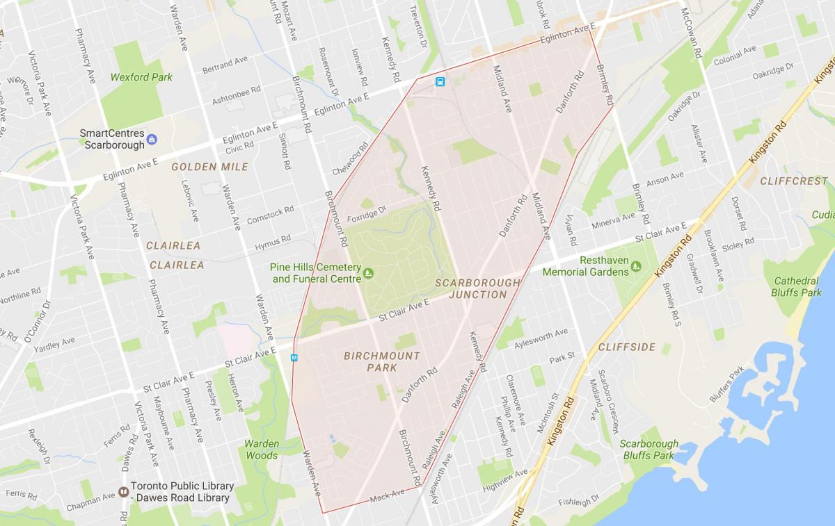 Mapa de Scarborough Unión barrio Toronto