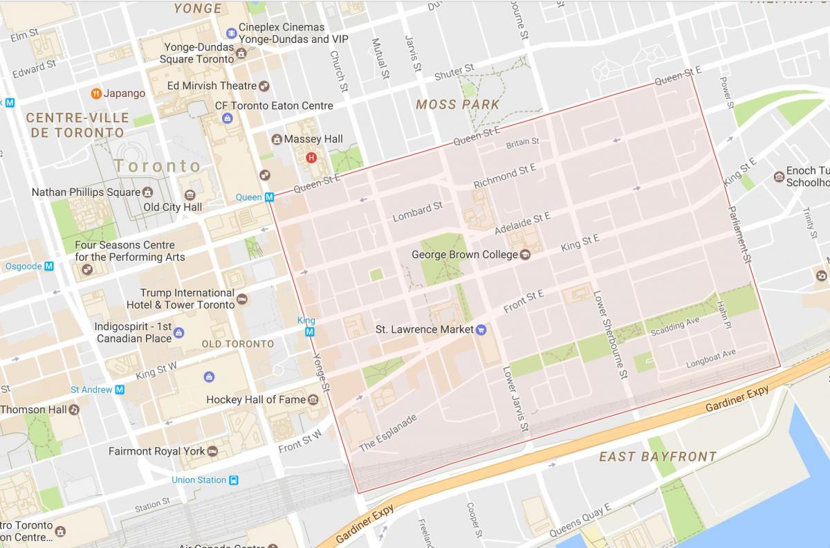 Mapa de St Lawrence barrio Toronto