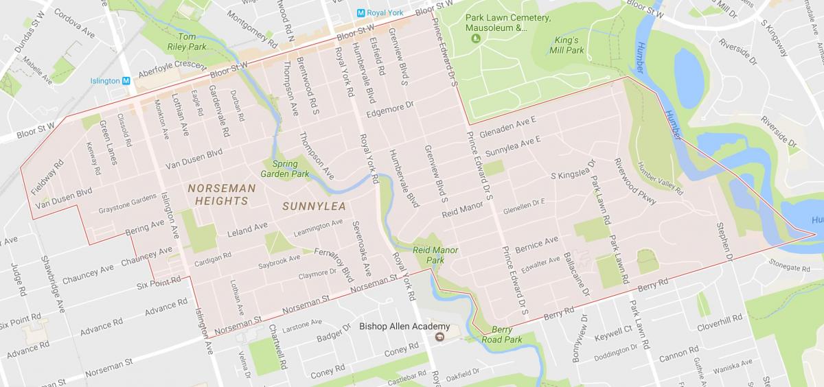 Mapa de Sunnylea barrio barrio Toronto