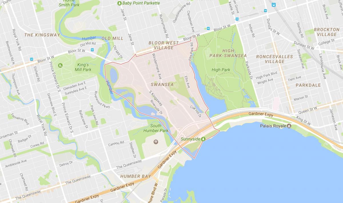Mapa de Swansea barrio Toronto