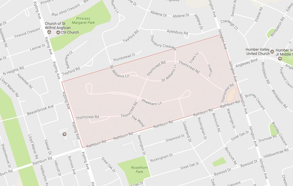 Mapa de Thorncrest Aldea barrio barrio Toronto
