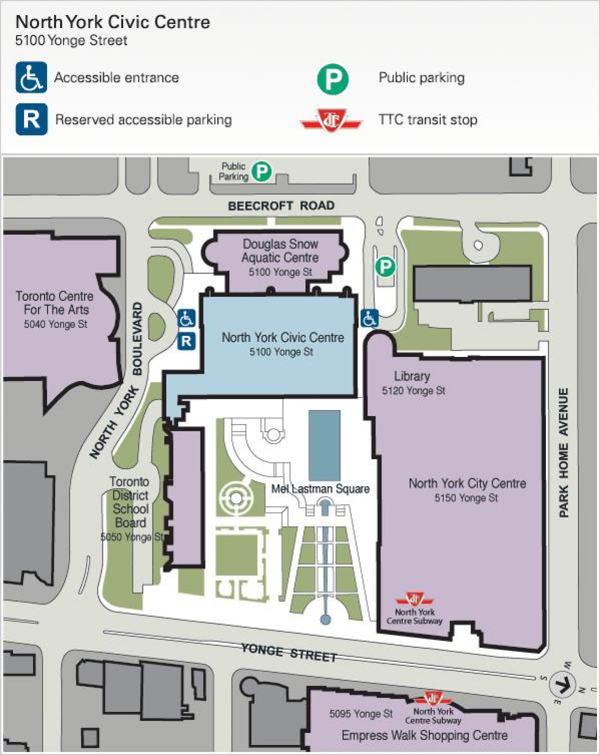 Mapa de Toronto e Centro de Artes de aparcamento