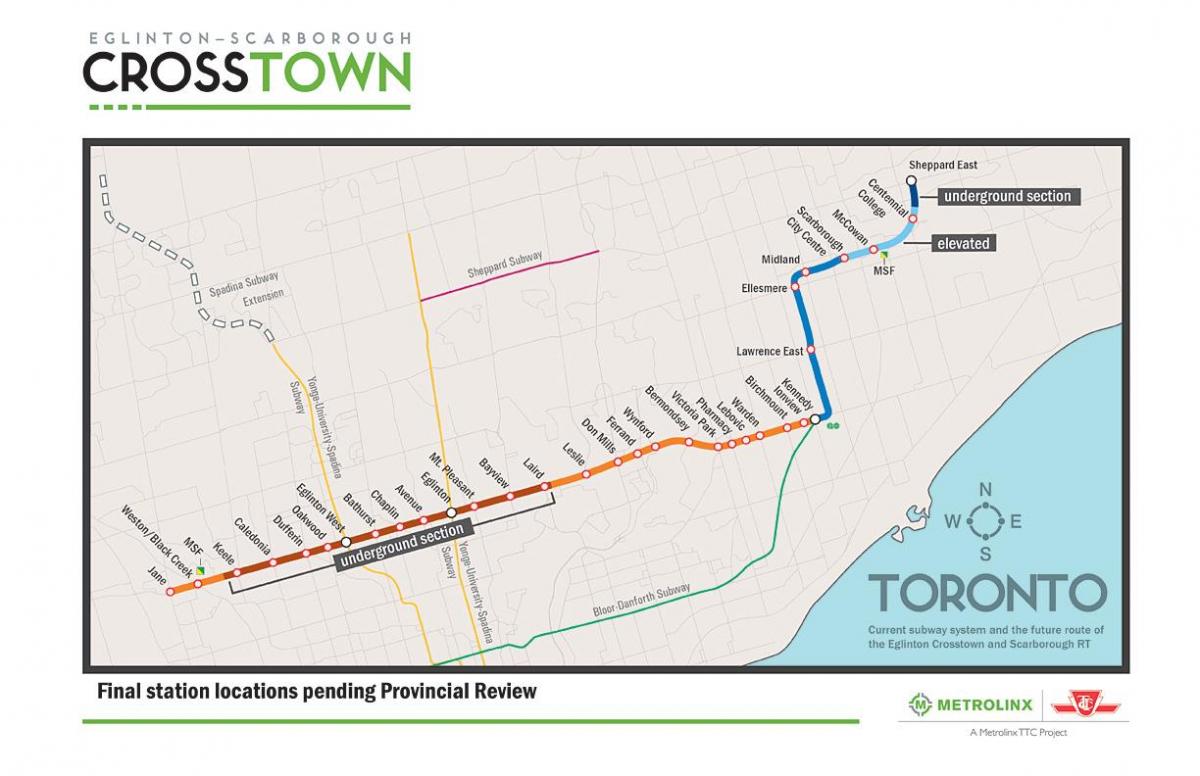 Mapa de Toronto liña de metro 5 Eglinton