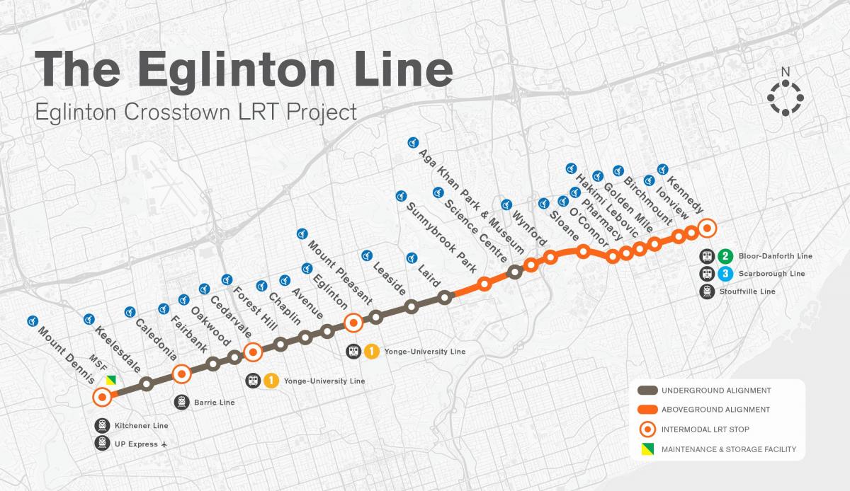 Mapa de Toronto metro Eglinton liña de proxecto