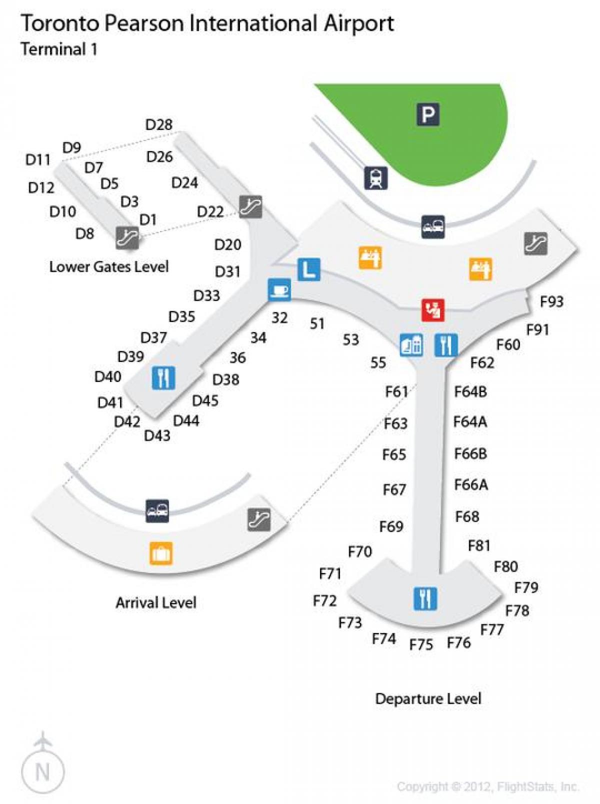 Mapa de Toronto Pearson aeroporto de chegada e saída nivel