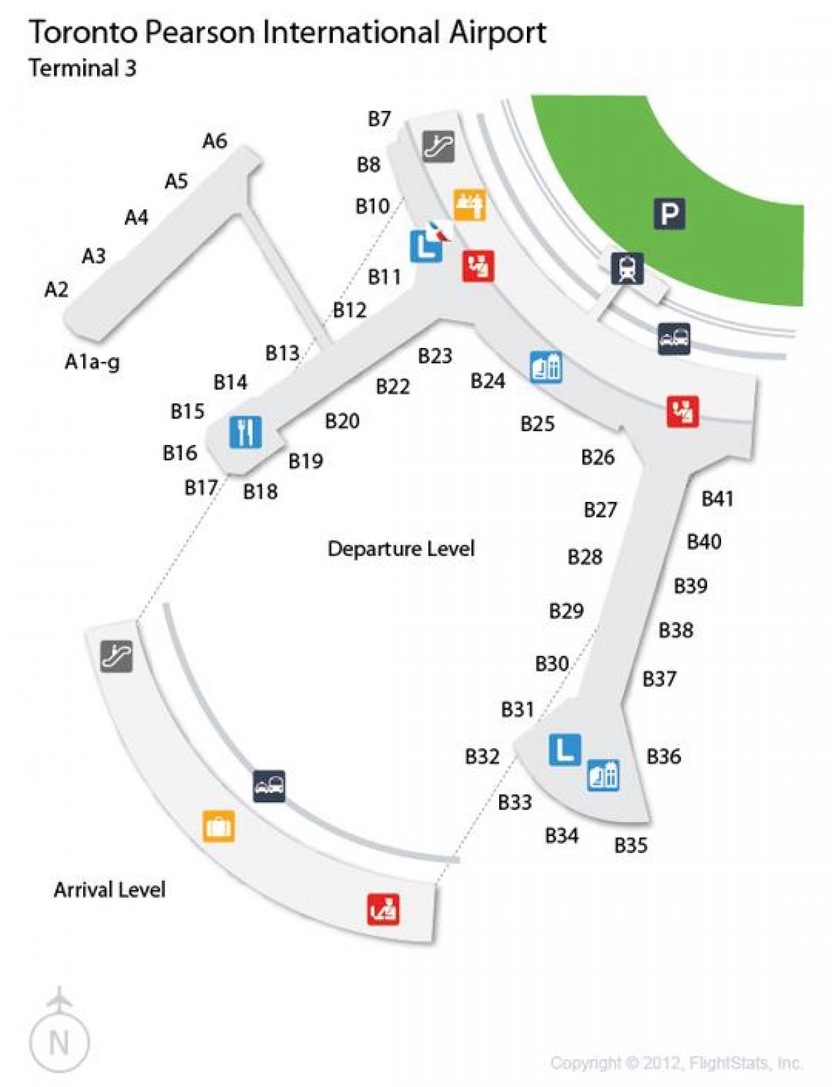 Mapa de Toronto Pearson aeroporto de chegada terminal de nivel 3