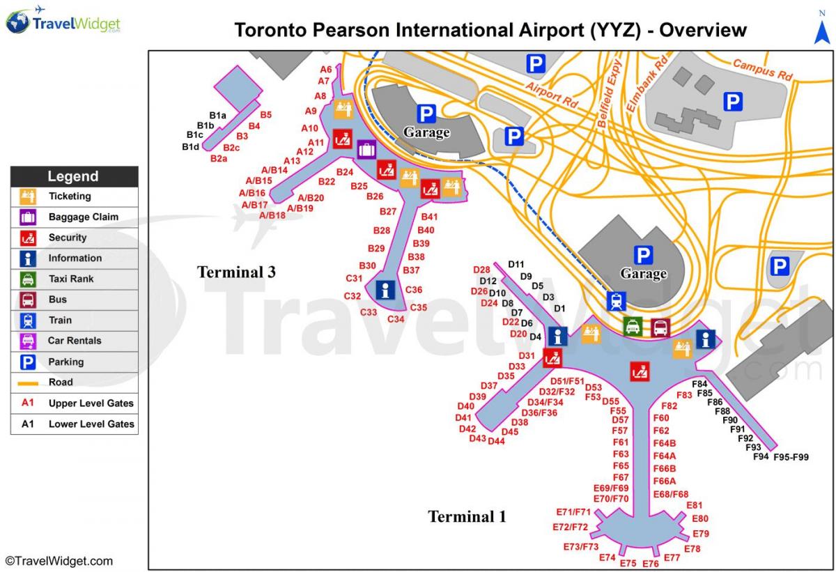 Mapa de Toronto Pearson aeroporto internacional