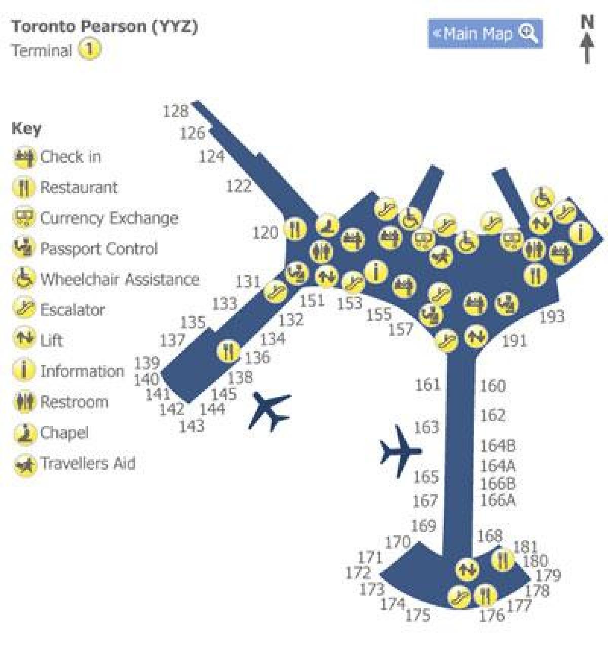 Mapa de Toronto Pearson airport terminal 1