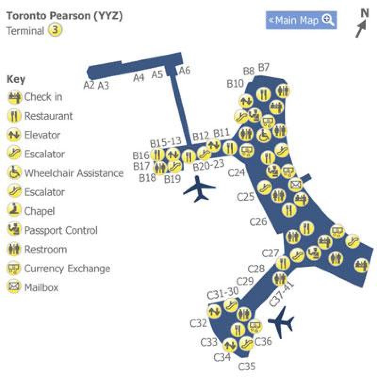 Mapa de Toronto Pearson terminal de aeroporto 3