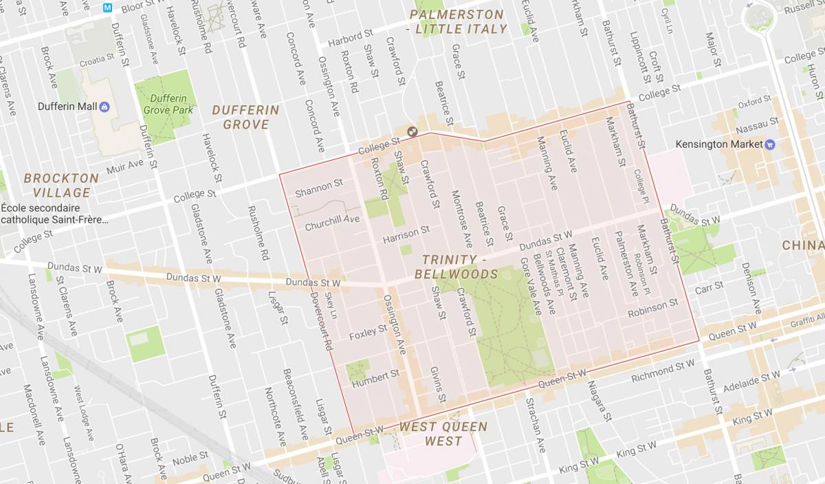 Mapa de Trindade–Bellwoods barrio Toronto