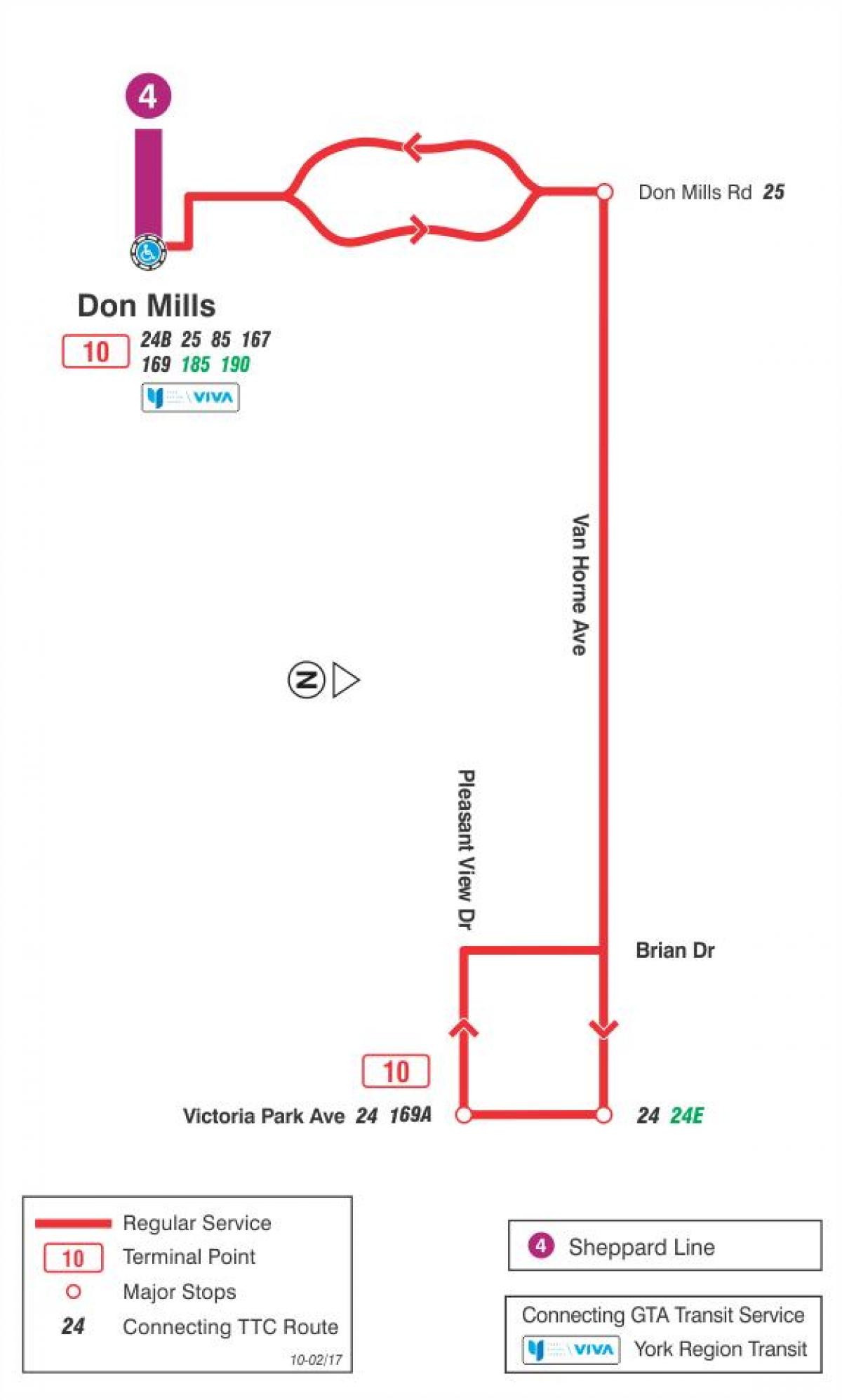 Mapa de TTC 10 Van Horne ruta de autobús Toronto