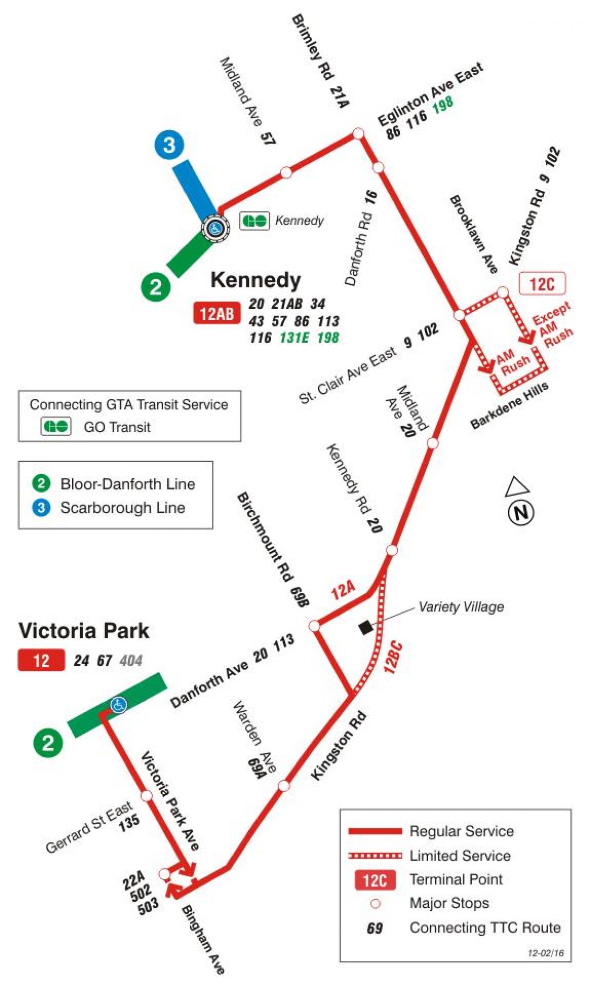 Mapa de TTC 12 Kingston Rd ruta de autobús Toronto