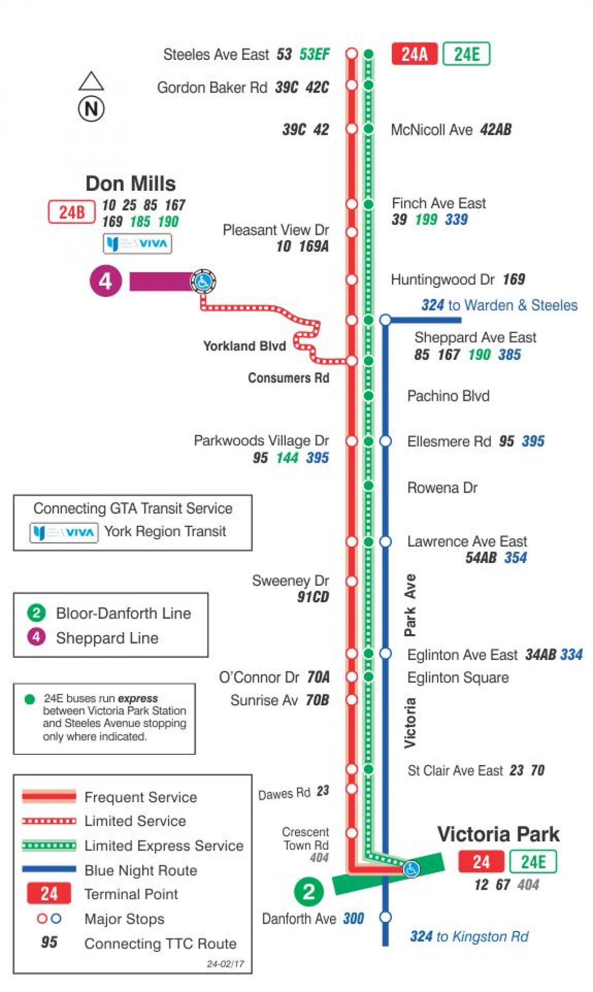 Mapa de TTC 24 Victoria Park ruta de autobús Toronto