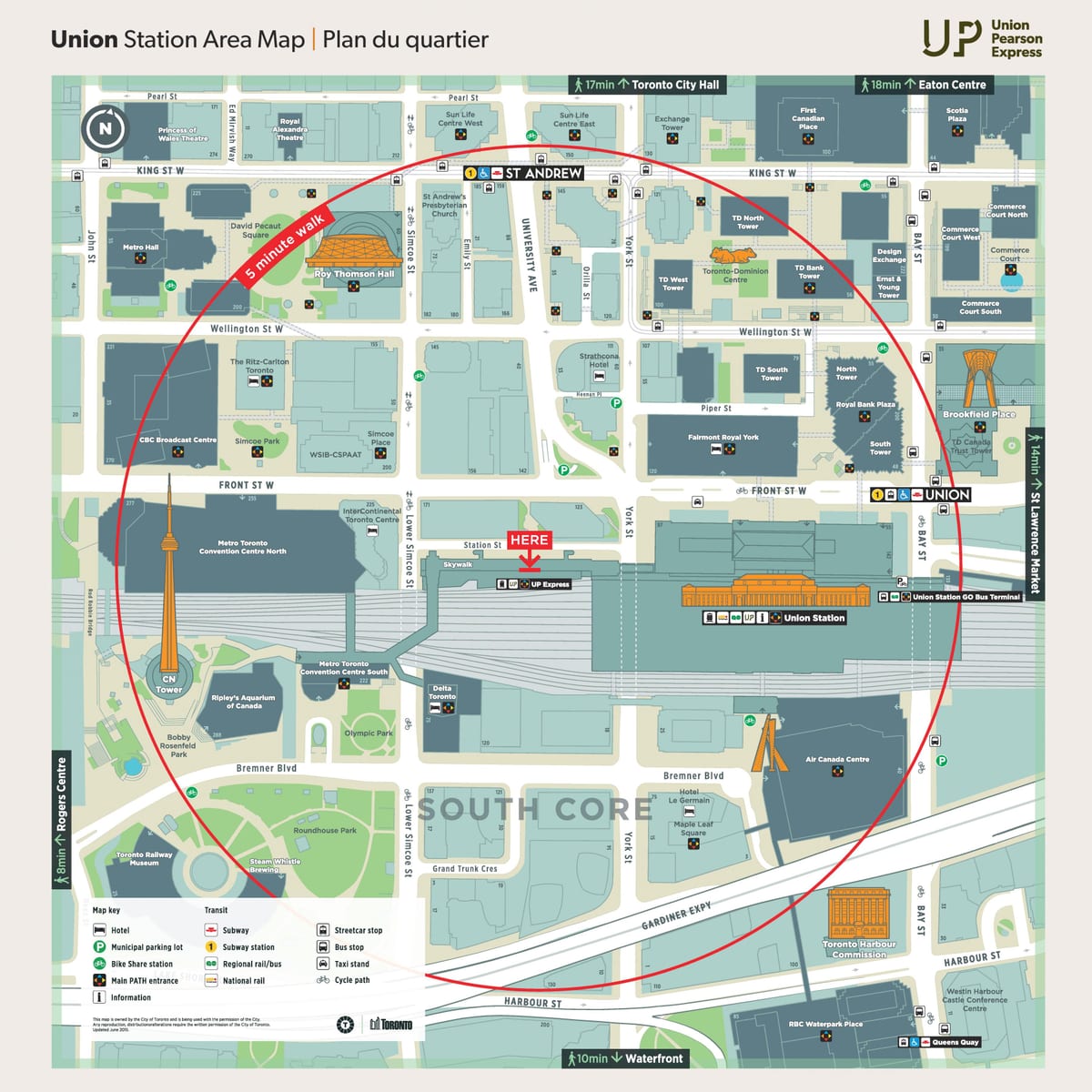 Mapa de Unión estación de Toronto