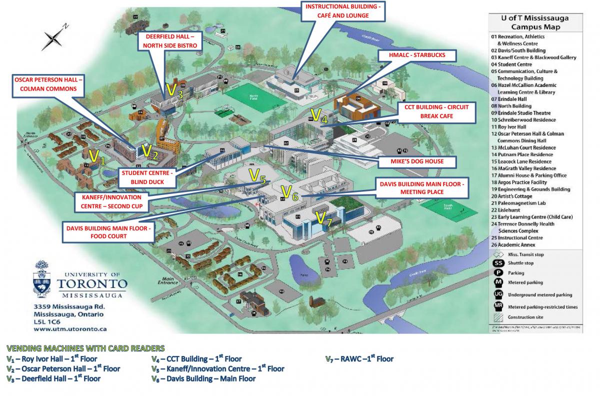 Mapa da universidade de Toronto Mississauga campus de alimentos servizos