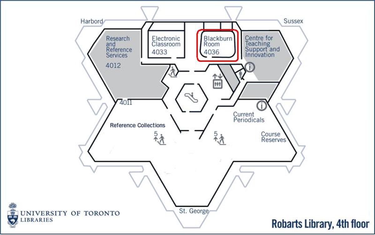 Mapa da universidade de Toronto Robarts biblioteca blackburn sala