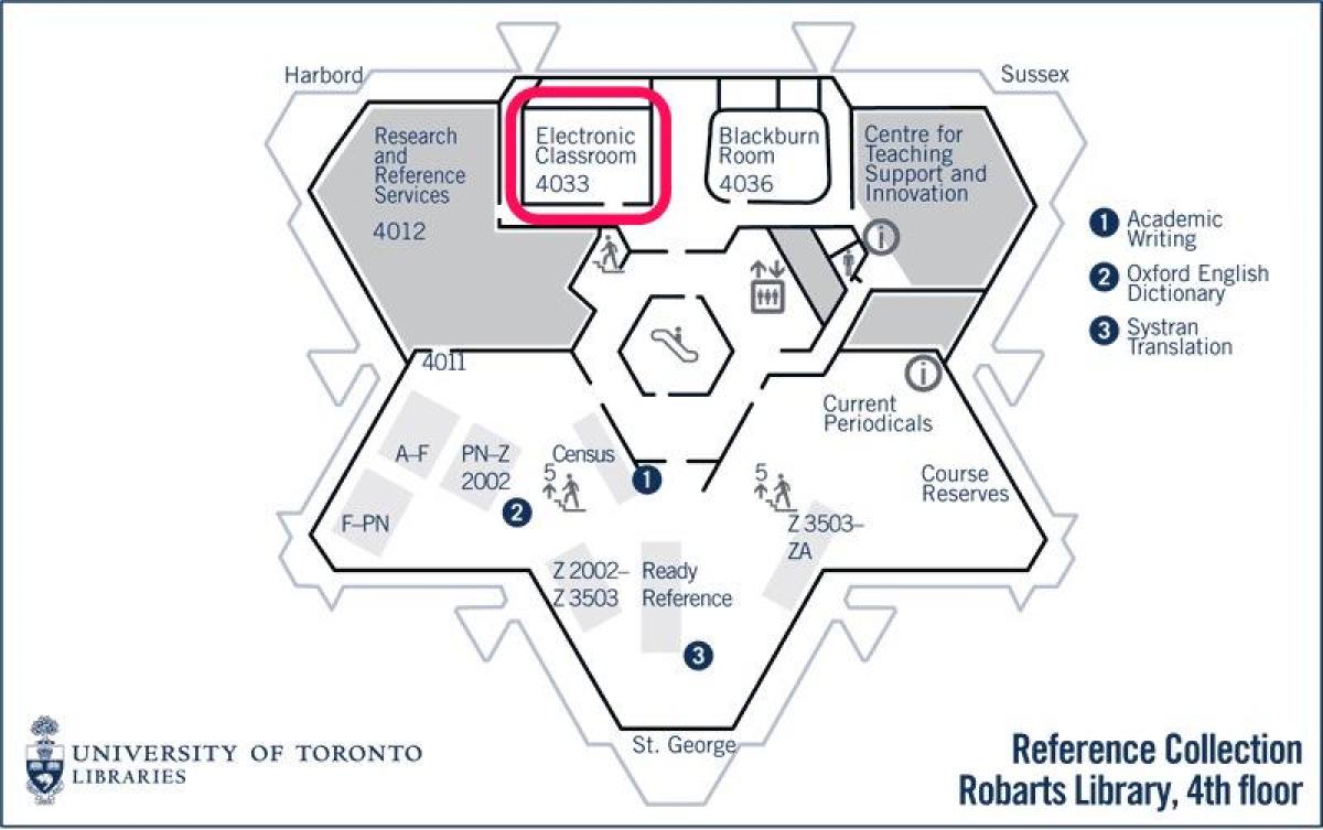 Mapa da universidade de Toronto Robarts biblioteca electrónica aula