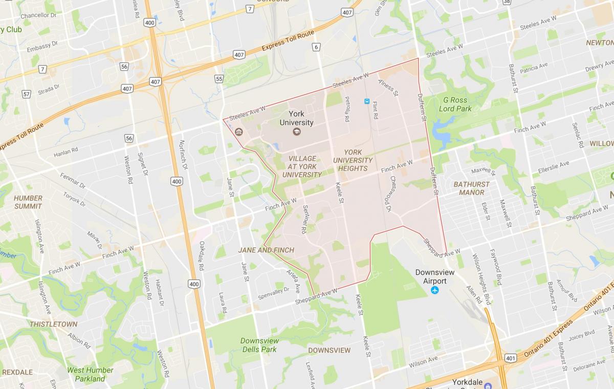 Mapa da Universidade de York Alturas barrio Toronto