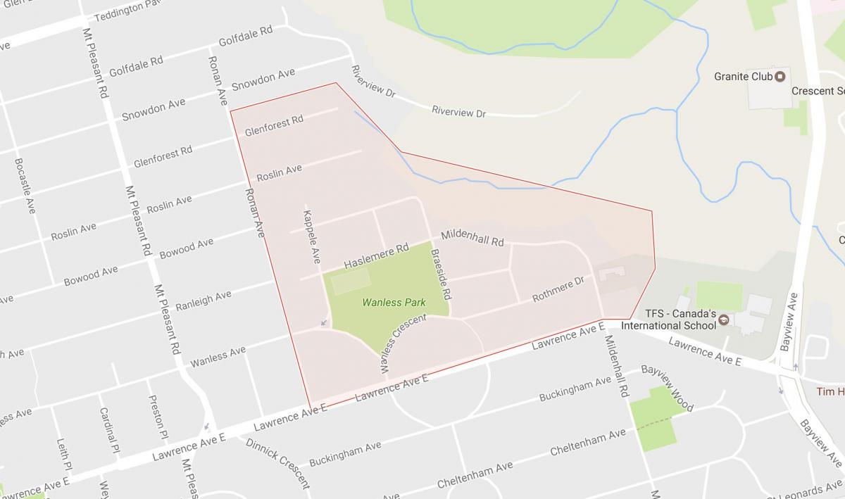 Mapa de Wanless barrio Parque Toronto