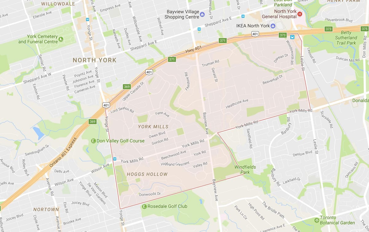Mapa de York Muíños barrio Toronto