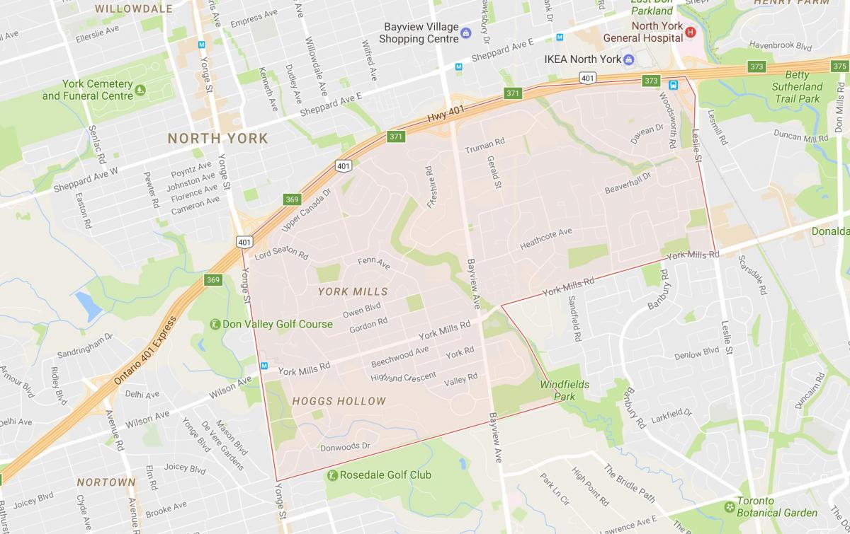 Mapa de York Muíños barrio Toronto