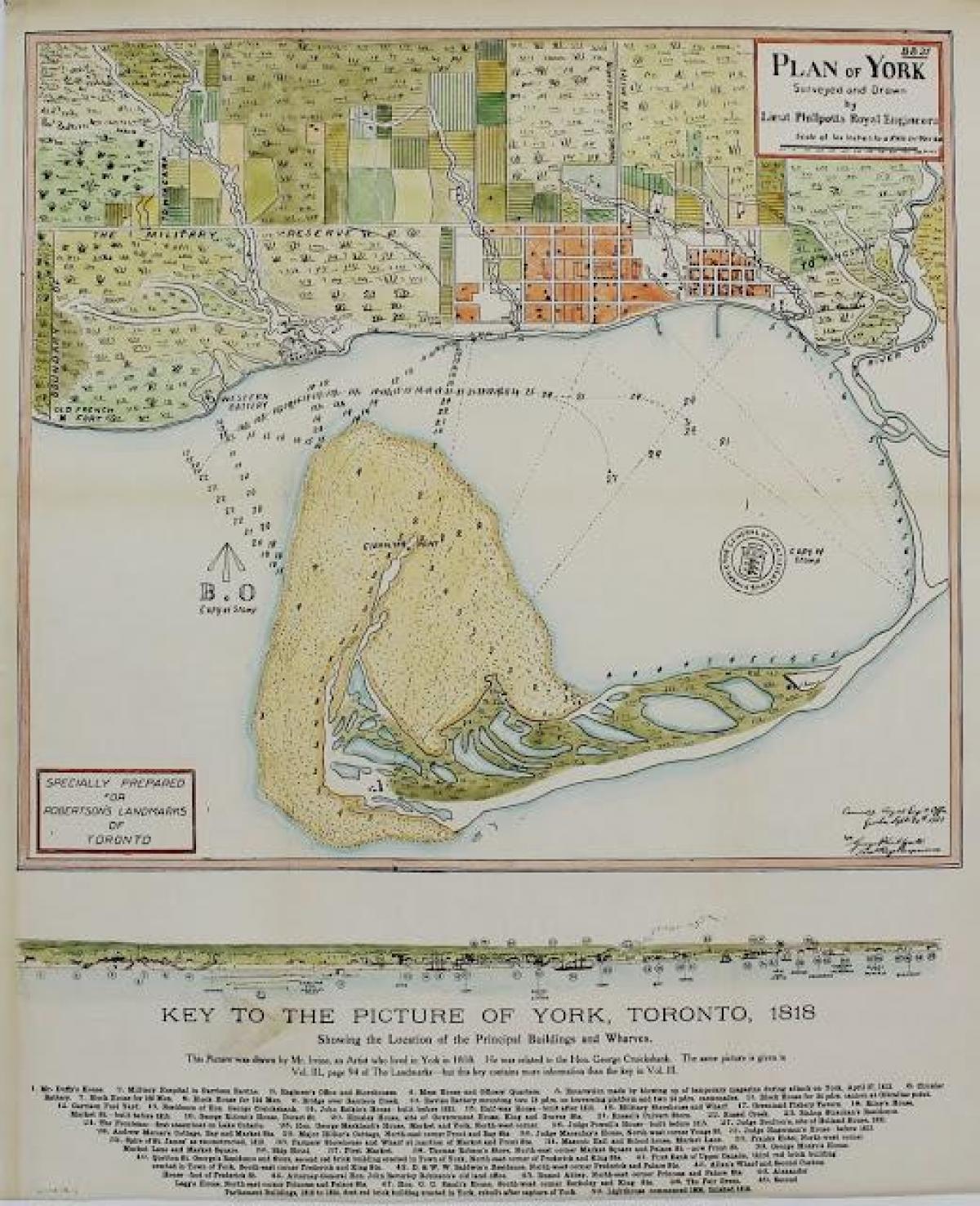 Mapa de York Toronto 1787-1884 cartoony versión