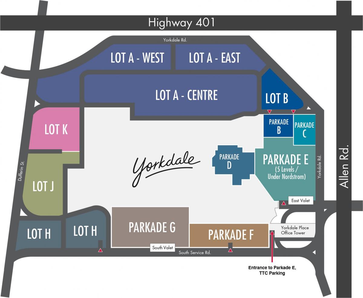 Mapa de Yorkdale Centro Comercial aparcadoiro