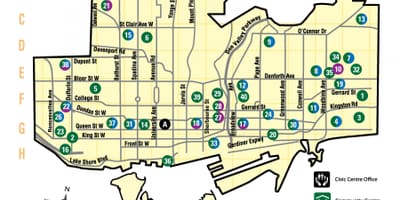 Mapa de instalacións de recreación Toronto