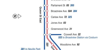 Mapa da liña de tranvía 502 Downtowner