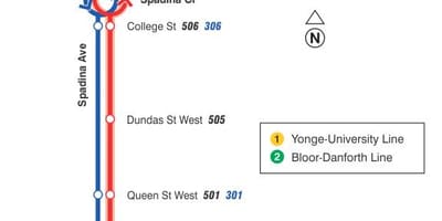 Mapa da liña de tranvía 510 Spadina