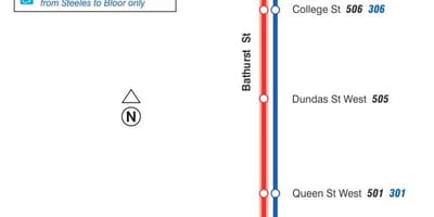 Mapa da liña de tranvía 511 Bathurst