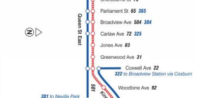 Mapa da liña de tranvía 502 Downtowner