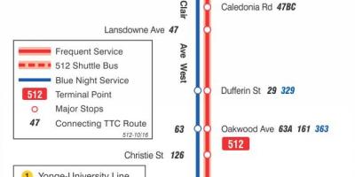 Mapa da liña de tranvía 512 St Clair
