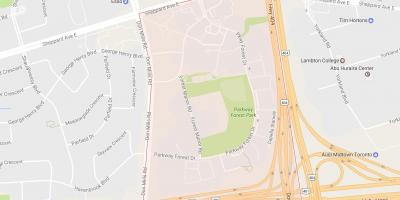 Mapa de Parkway Bosque barrio Toronto