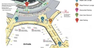 Mapa de Toronto Pearson aeroporto internacional terminal de chegadas