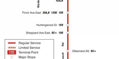 Mapa de TTC 17 Birchmount ruta de autobús Toronto