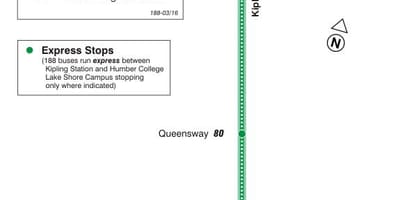 Mapa de TTC 188 Kipling Sur Foguete ruta de autobús Toronto
