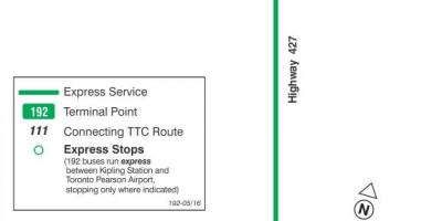 Mapa de TTC 192 Aeroporto Foguete ruta de autobús Toronto