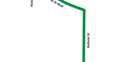 Mapa de TTC 193 Exposición Foguete ruta de autobús Toronto