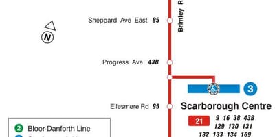 Mapa de TTC 21 Brimley ruta de autobús Toronto