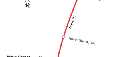 Mapa de TTC 23 Dawes ruta de autobús Toronto