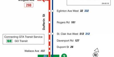 Mapa de TTC 29 Dufferin ruta de autobús Toronto