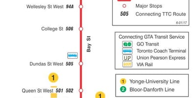 Mapa de TTC 6 Bay ruta de autobús Toronto
