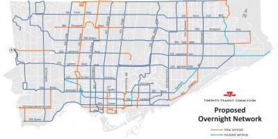 Mapa de TTC durante a noite rede Toronto